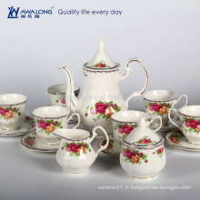 Rose Pattern Plain Design Ensemble de thé en céramique de style royal Ensemble de thé, boîte cadeau Ensemble de tasses à café